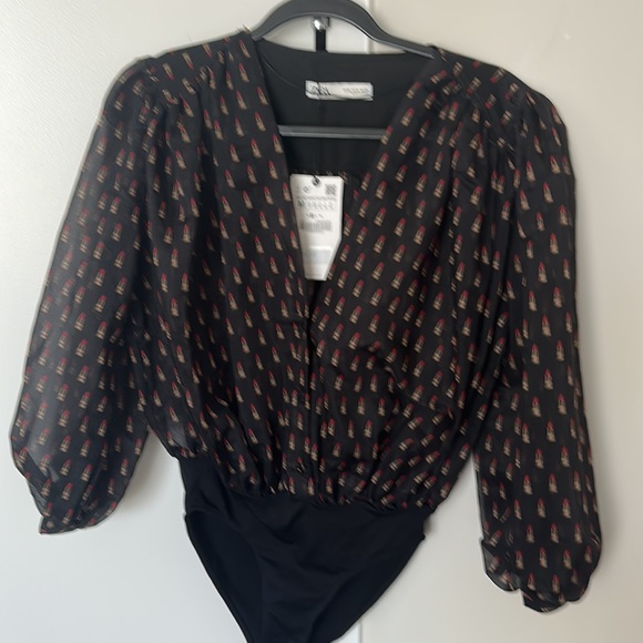 Zara Black Lipstick Print Bodysuit - Picture 3 of 5